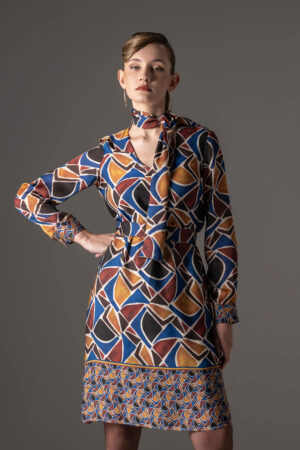 VESTIDO ESTAMPADO GEOMÉTRICO COM CINTO